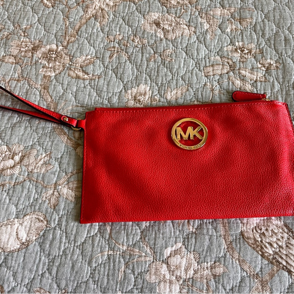 Michael Kors Vibrant Red Wristlet with Gold Emblem